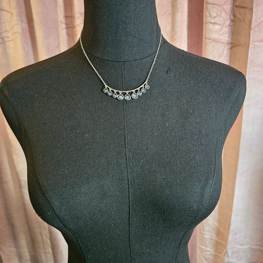 Touchstone by Swarovski Silver Bar Necklace Blue Crystals 15"